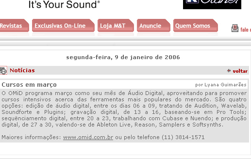 Musitec. Audio, Musica e Tecnologia. OMiD: Academia de Audio. Cursos de Audio, Acustica, Producao Musical, Composicao, Musicalizacao, Music Business e Software de Audio.