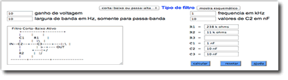 Calculadora de Filtros Passa-baixo, Passa-banda e Passa-alto.