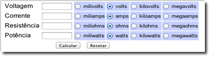 Calculadora de Lei de Ohm e Lei de Potencia Completa